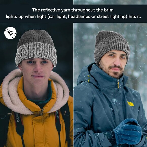 ✨ Women Grey Reflective Beanie Hat Warm Cuffed Winter Knit Hat Sports High Cap main image 5